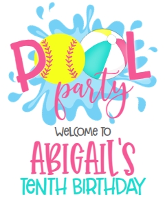 Birthday Softball Pool Party Pink V3 Welcome Sign: Birthday Softball Pool Party Pink V3