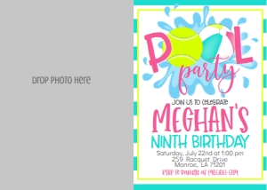 Birthday Tennis Pool Party Pink V3 Photo Invite: Birthday Tennis Pool Party Pink V3