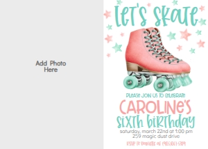 Birthday Skate Party LS1 Coral Photo Invite: Birthday Skate Party LS1 Coral