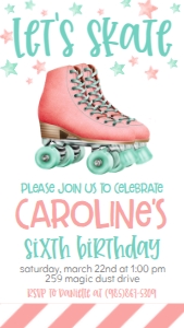 Birthday Skate Party LS1 Coral Text Invite: Birthday Skate Party LS1 Coral