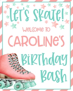 Birthday Skate Party LS1 Coral Welcome Sign: Birthday Skate Party LS1 Coral