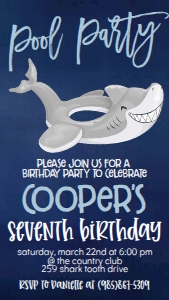 Birthday Pool Party Shark Float Text Invite: Birthday Pool Party Shark Float