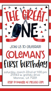 Birthday Hockey Great One Text Invite: Birthday Hockey Great One