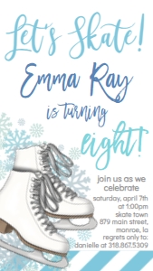 Birthday Ice Skate eight blue Text Invite: Birthday Ice Skate eight blue