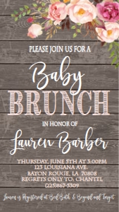 Baby Shower Romantic Brunch Rustic Wood Text Invite: Baby Shower Romantic Brunch Rustic Wood