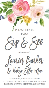 Baby Shower Sip and See Pink Floral Text Invite: Baby Shower Sip and See Pink Floral