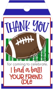 Birthday Football Stripes Blue Red Favor Tag: Birthday Football Stripes Blue Red
