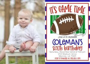 Birthday Football Stripes Blue Red Photo Invite: Birthday Football Stripes Blue Red