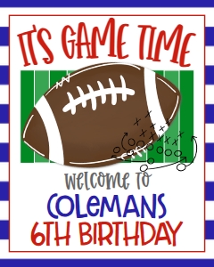 Birthday Football Stripes Blue Red Welcome Sign: Birthday Football Stripes Blue Red