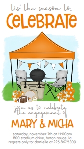 Football Tailgate Engagement Orange Grey Text Invite: Football Tailgate Engagement Orange Grey