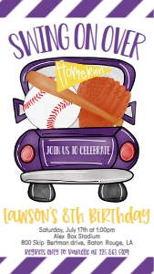Birthday Baseball Truck Purple Gold BT2 Text Invite: Birthday Baseball Truck Purple Gold BT2