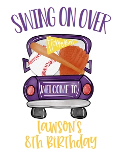 Birthday Baseball Truck Purple Gold BT2 Welcome Sign: Birthday Baseball Truck Purple Gold BT2