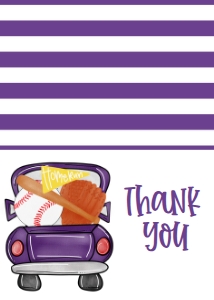Birthday Baseball Truck Purple Gold BT2 Thank You: Birthday Baseball Truck Purple Gold BT2