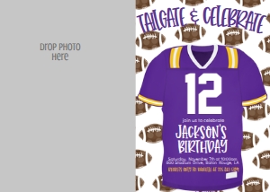 Birthday Football Game Time Purple Jersey Photo Invite: Birthday Football Game Time Purple Jersey