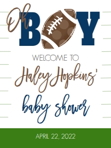 Baby Shower Football Invite Oh Boy Welcome Sign 18x24: Baby Shower Football Invite Oh Boy