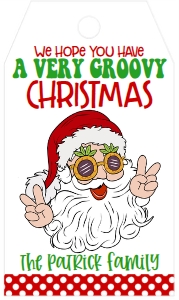 Christmas Groovy Party Santa Favor Tag: Christmas Groovy Party Santa 7x5
