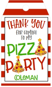 Christmas Birthday Pizza Party Favor Tag: Christmas Birthday Pizza Party