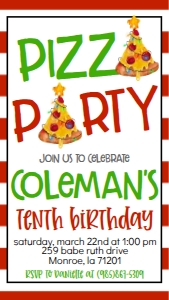 Christmas Birthday Pizza Party Text Invite: Christmas Birthday Pizza Party
