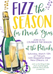 Mardi Gras Party Fizz the Season Glasses Invitation design preview