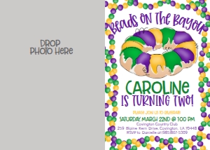 Mardi Gras Birthday Beads on Bayou two Photo Invite: Mardi Gras Birthday Beads on Bayou two