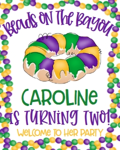 Mardi Gras Birthday Beads on Bayou two Welcome Sign: Mardi Gras Birthday Beads on Bayou two