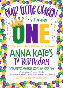 Mardi Gras Birthday Queen Crown 1st Birthday design preview