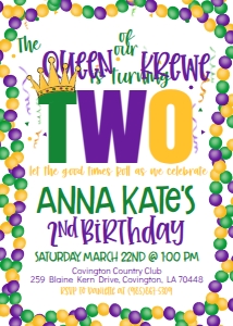 Mardi Gras Birthday Queen of krewe Birthday design preview
