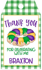 Birthday King Cake Green Gingham Favor Tag: Birthday King Cake Green Gingham