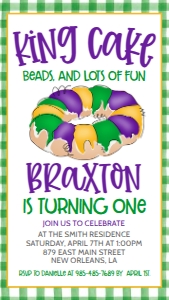 Birthday King Cake Green Gingham Smartphone Invite: Birthday King Cake Green Gingham