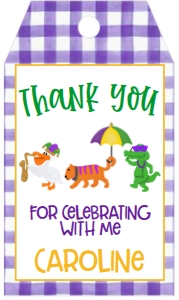 Birthday Mardi Gras Parade Purple Gingham Favor Tag: Birthday Mardi Gras Parade Purple Gingham
