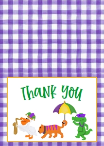 Birthday Mardi Gras Parade Purple Gingham Thank You: Birthday Mardi Gras Parade Purple Gingham