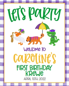 Birthday Mardi Gras Parade Purple Gingham Welcome Sign: Birthday Mardi Gras Parade Purple Gingham