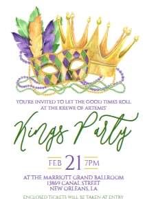 Mardi Gras Invite Mask Crown Kings Party design preview
