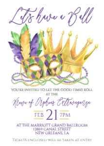Mardi Gras Invite Mask Crown Have a Ball design preview