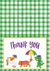 Birthday Mardi Gras Parade Green Gingham Thank You: Birthday Mardi Gras Parade Green Gingham
