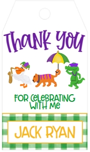 Birthday Mardi Gras Parade Green Gingham Favor Tag: Birthday Mardi Gras Parade Green Gingham Favor Tag