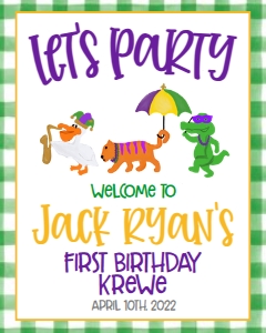 Birthday Mardi Gras Parade Green Gingham Welcome Sign: Birthday Mardi Gras Parade Green Gingham