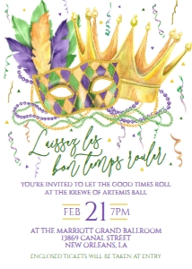 Mardi Gras Invite Mask Crown Laissez Ball: Mardi Gras Invite Mask Crown Laissez Ball