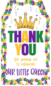 Mardi Gras Birthday Queen of krewe Birthday Favor Tag: Mardi Gras Birthday Queen of krewe Birthday