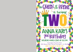 Mardi Gras Birthday Queen of krewe Birthday Photo Invite: Mardi Gras Birthday Queen of krewe Birthday