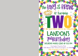 Mardi Gras Birthday KIng of krewe Birthday Photo Invite: Mardi Gras Birthday KIng of krewe Birthday