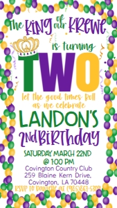 Mardi Gras Birthday KIng of krewe Birthday Text Invite: Mardi Gras Birthday KIng of krewe Birthday