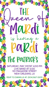 Mardi Gras Queen of Mardi Beads Text Invite: Mardi Gras Queen of Mardi Beads