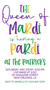 Mardi Gras Queen of Mardi simple Text Invite: Mardi Gras Queen of Mardi simple