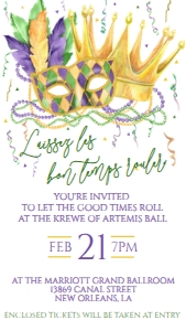 Mardi Gras Invite Mask Crown Laissez Ball Text Invite: Mardi Gras Invite Mask Crown Laissez Ball