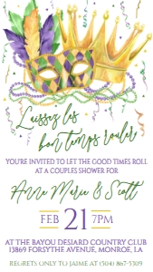 Mardi Gras Invite Mask Crown Laissez Engagement Text Invite: Mardi Gras Invite Mask Crown Laissez Engagement