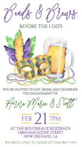 Mardi Gras Invite Engagement Beads Brews 2 Text Invite: Mardi Gras Invite Engagement Beads Brews 2