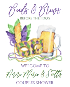 Mardi Gras Invite Engagement Beads Brews 2 Welcome Sign: Mardi Gras Invite Engagement Beads Brews 2
