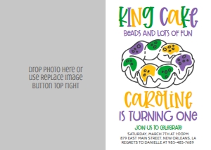 Mardi Gras Birthday King Cake Mod Photo Invite: Mardi Gras Birthday King Cake Mod