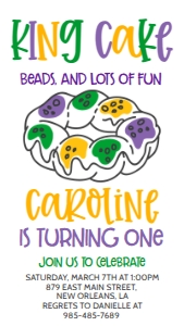 Mardi Gras Birthday King Cake Mod Text Invite: Mardi Gras Birthday King Cake Mod